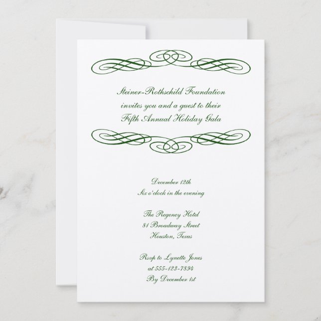 Invitación Evento de gala formal de escritura de cinta verde (Anverso)