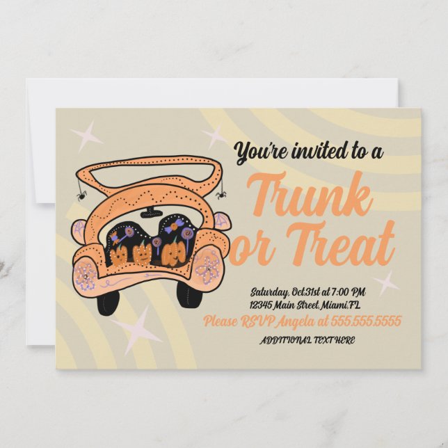 Invitación Evento de Halloween Retro Trunk a Treat (Anverso)