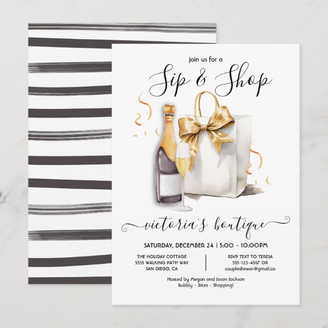 Invitación Evento de la boutique Sip and Shop (Anverso / Reverso)