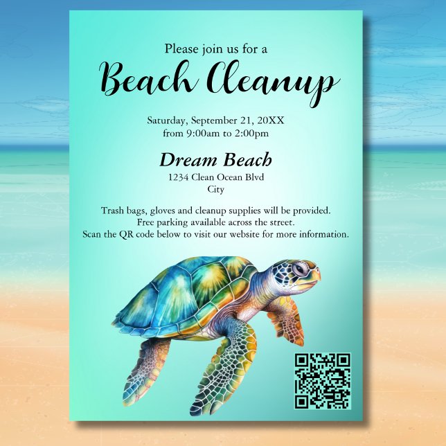 Invitación Evento de Limpieza de Playa con Código QR Tortuga  (Subido por el creador)
