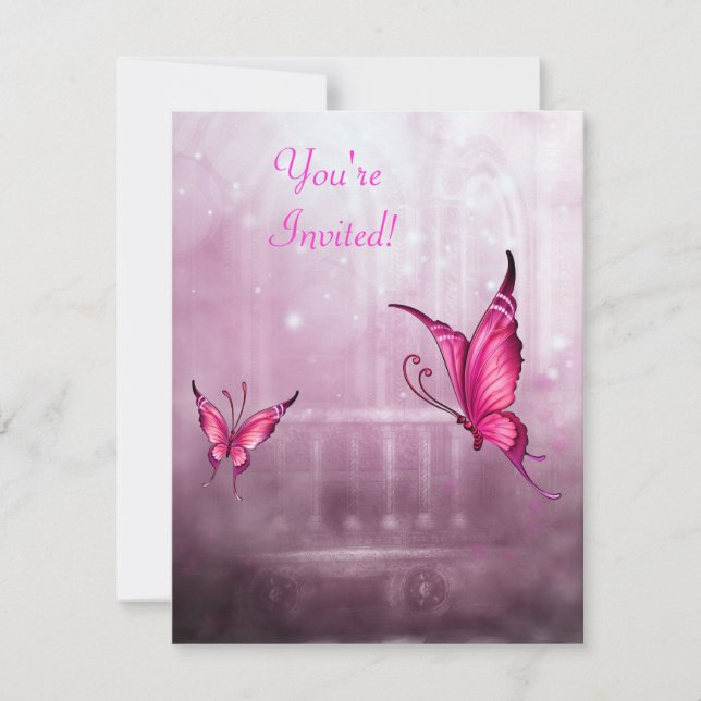 Invitación Evento de Mariposa Rosa de Fantasía Etérea (Anverso)