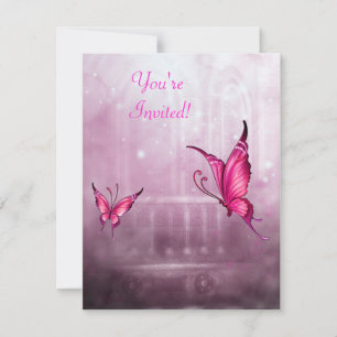 Invitación Evento de Mariposa Rosa de Fantasía Etérea