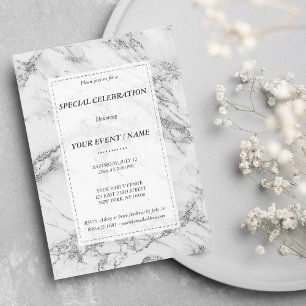 Invitación Evento de mármol gris plateado elegante con brillo