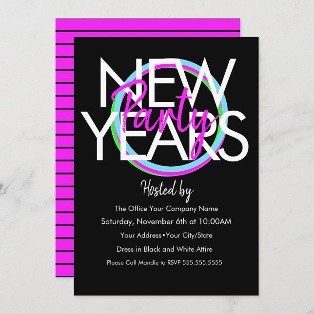Invitación Evento de Neon New Years (Anverso / Reverso)