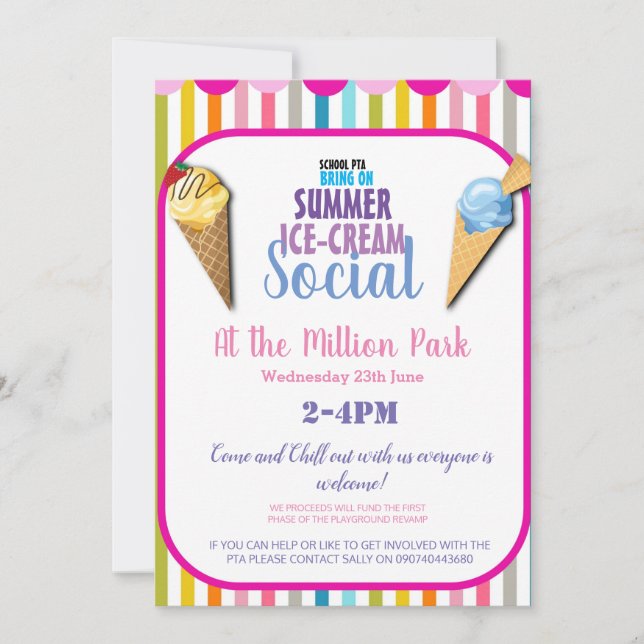 Invitación evento de recaudación de fondos SOCIAL de HELADO d (Anverso)
