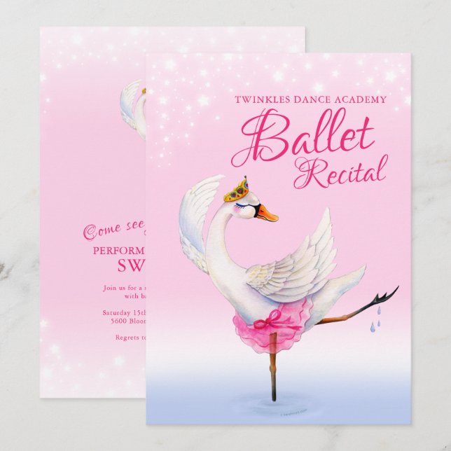 Invitación Evento de recital de bailes de ballet rosado en el (Anverso / Reverso)