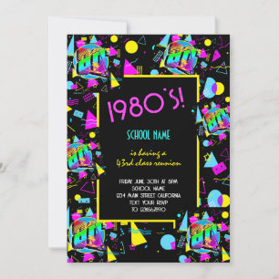 Invitación Evento de reunión escolar colorido retro de los 80
