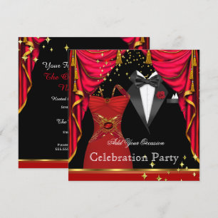 Invitación Evento de Vestido Rojo de Esmoquin Elegante Fiesta