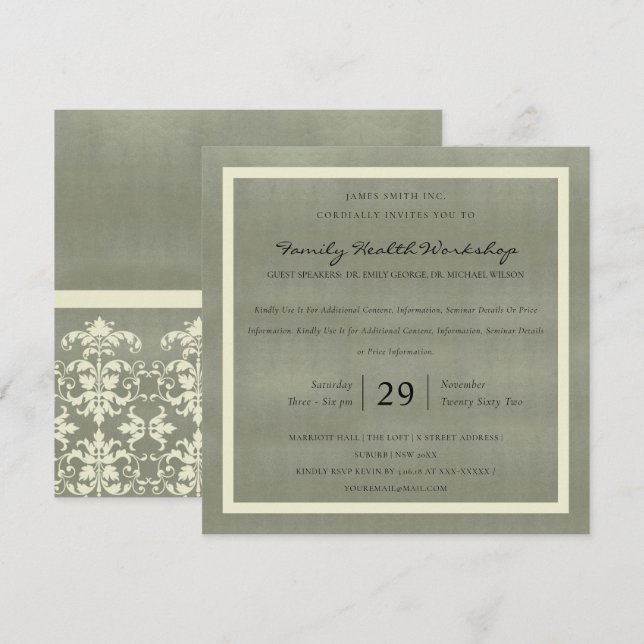 INVITACIÓN EVENTO DEL TALLER CLÁSICO DE VELVET GRIS BLANCO DA (Anverso / Reverso)