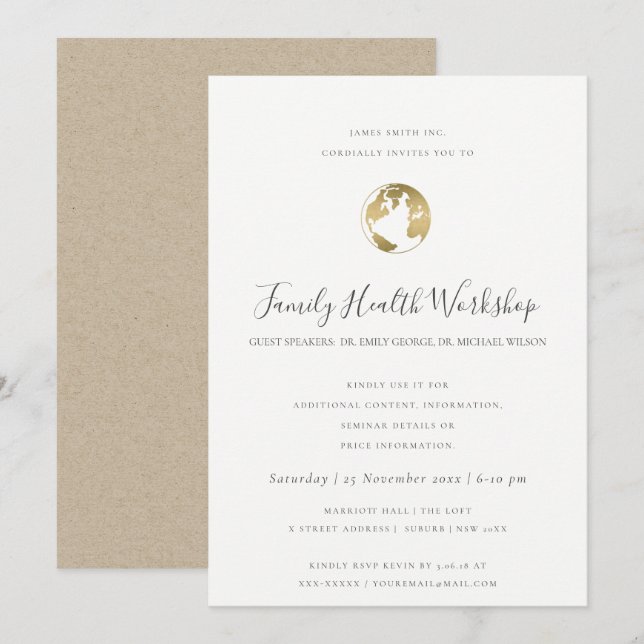 INVITACIÓN EVENTO DEL TALLER EUCALYPTUS RUBOR ROSA KRAFT NAVY (Anverso / Reverso)