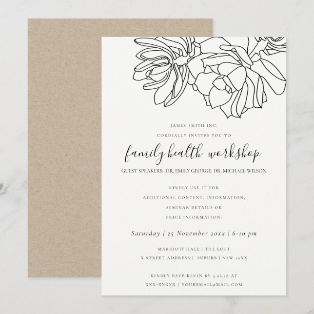 INVITACIÓN EVENTO DEL TALLER SUCCULENTE DE CACTI DE DIBUJO DE (Anverso / Reverso)