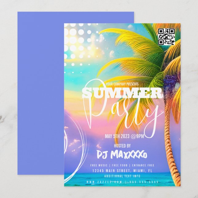 Invitación Evento DJ de verano Fiesta de playa Volante C (Anverso / Reverso)