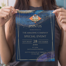 Invitación Evento Elegante de Lujo Azul Oscuro y Dorado