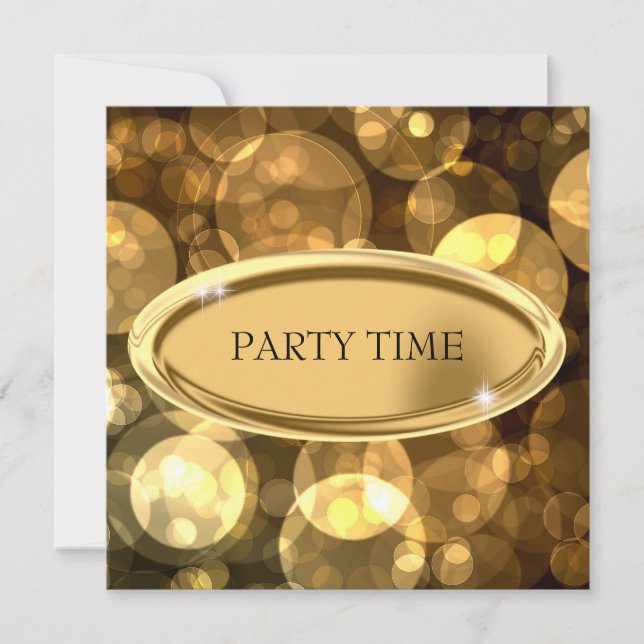 Invitación Evento especial Elegante Burbujas de Oro y Negro 2 (Anverso)