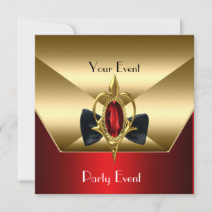 Invitación Evento fiesta Black Tie Red Gold Diamond Jewel