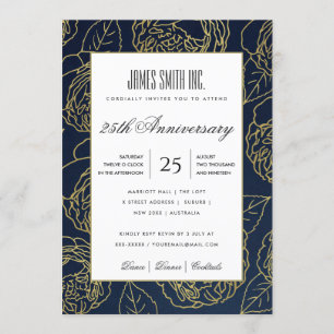 INVITACIÓN EVENTO FIESTA DE NAVY GOLD WHITE ROSE FLORAL CORPO