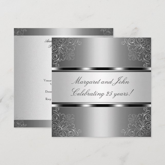 Invitación Evento Fiesta del 25º aniversario de Silver Floral (Anverso / Reverso)