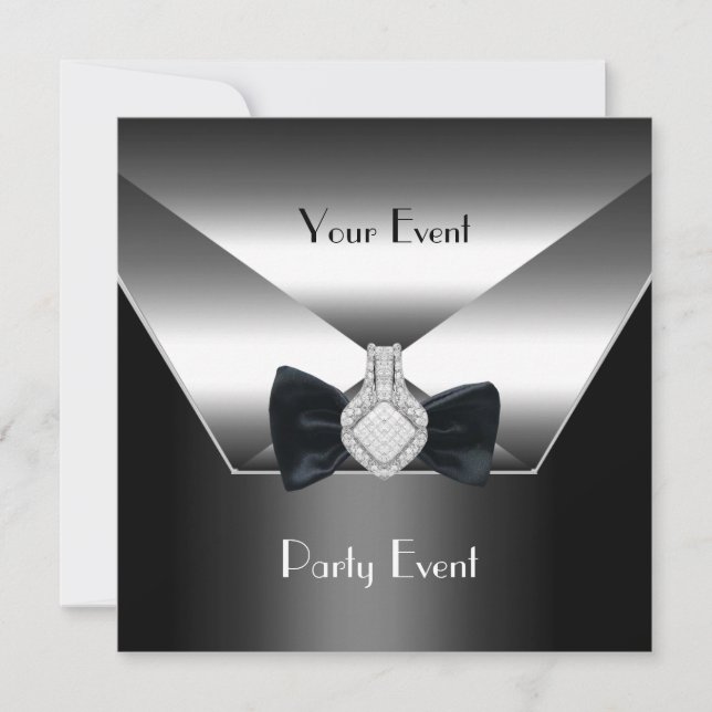 Invitación Evento fiesta Plata Black Tie Diamond (Anverso)