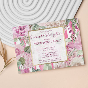 Invitación Evento geométrico de acuarela rosa floral verde