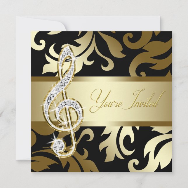 Invitación Evento musical Black Gold Music Treble Clef (Anverso)
