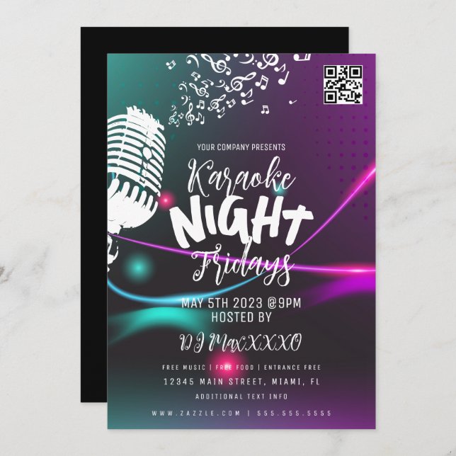 Invitación Evento nocturno de Karaoke Fiesta Bar Club Volante (Anverso / Reverso)