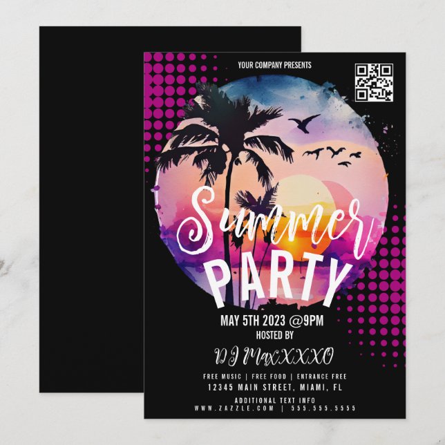 Invitación Evento nocturno de verano Fiesta Bar Club Volante (Anverso / Reverso)