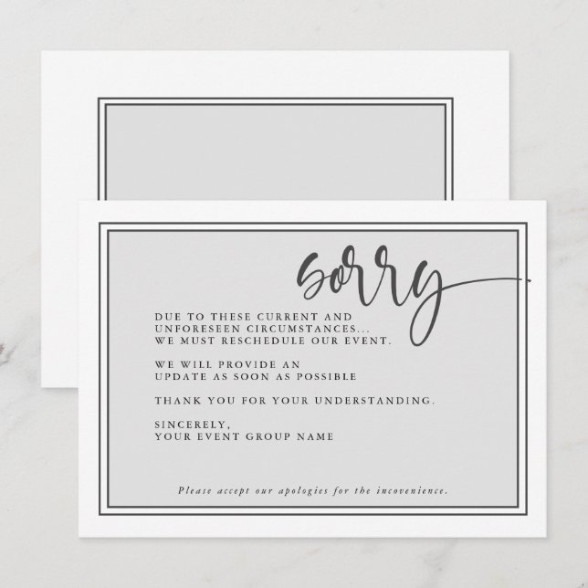 Invitación Evento posponible moderno lamento el evento de rep (Anverso / Reverso)