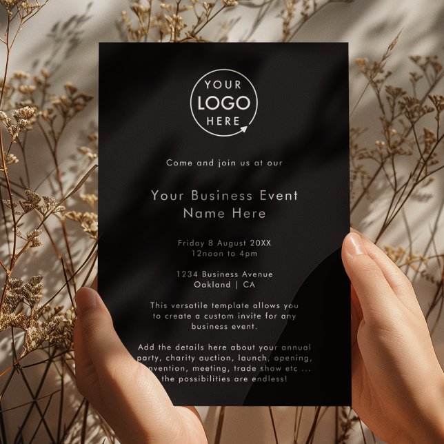 Invitación Evento profesional | Minimalista moderno negro (Modern stylish black business event invitation template by Guava - sleek, clean, and customizable)