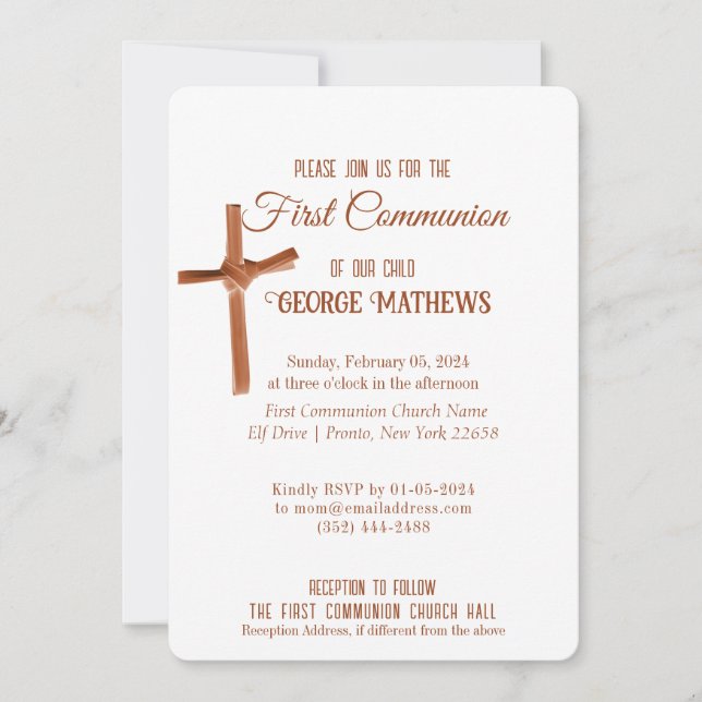 Invitación Evento Religioso Personalizado Cruz de Palma (Anverso)