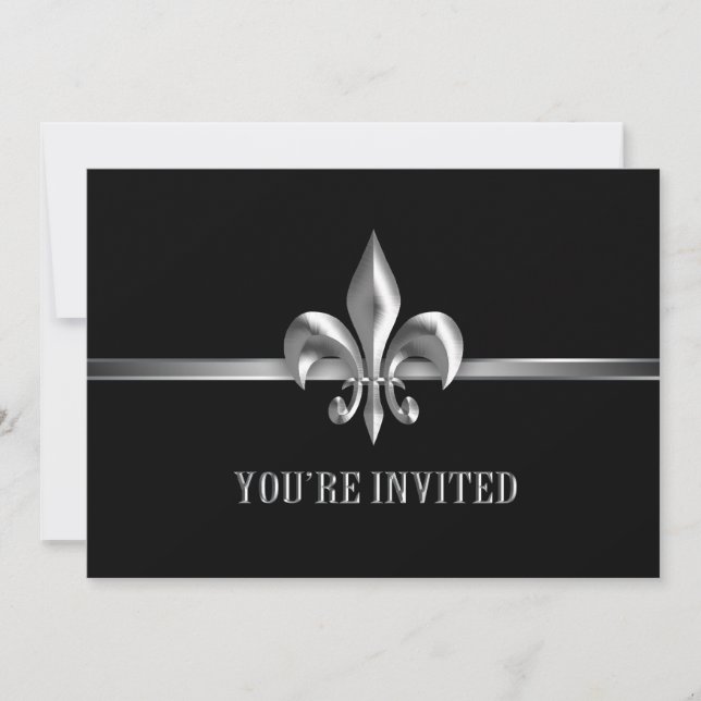 Invitación Evento Silver Black Fleur de Lis (Anverso)