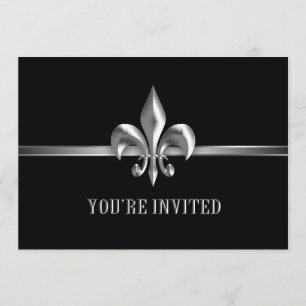 Invitación Evento Silver Black Fleur de Lis