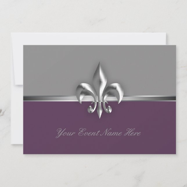Invitación Evento Silver Purple Fleur de Lis (Anverso)