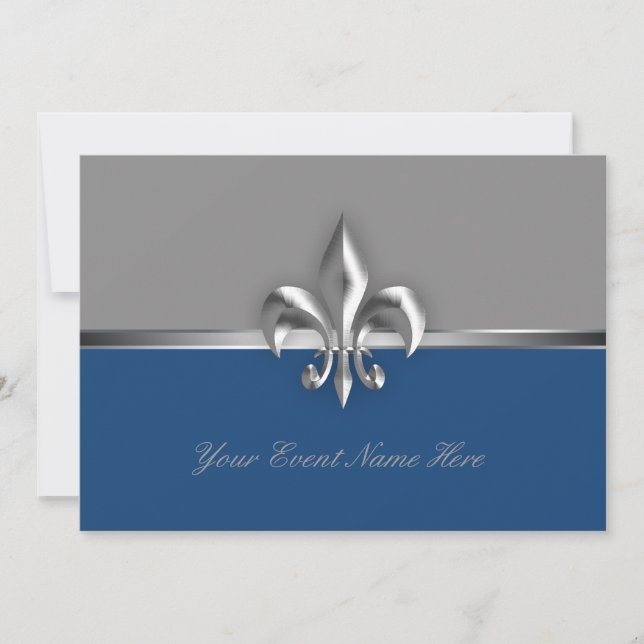 Invitación Evento Silver y Blue Fleur de Lis (Anverso)