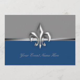 Invitación Evento Silver y Blue Fleur de Lis