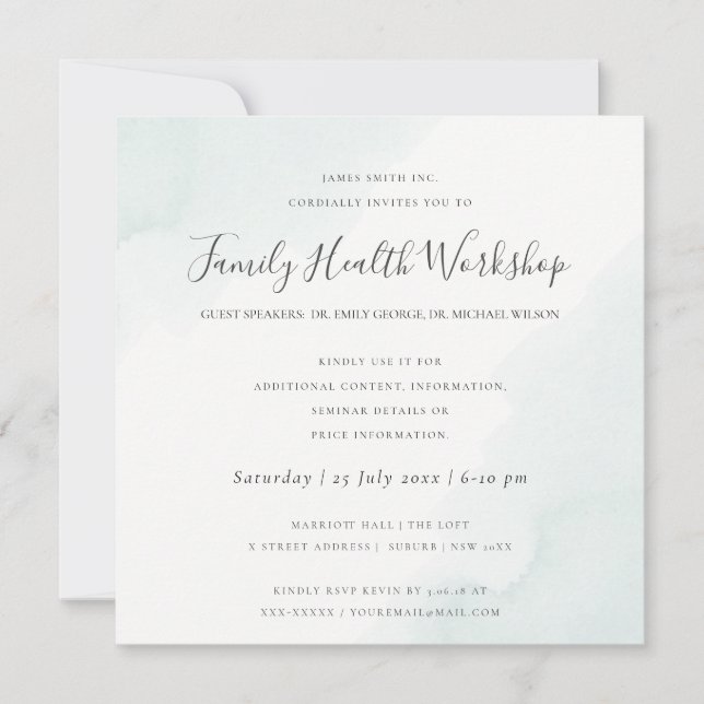 INVITACIÓN EVENTO TALLER DE ACUARELA DE TRAZO DE PINCEL AZUL  (Anverso)