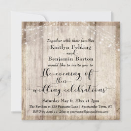 Invitación Eventos Bodas Rústicos de Madera Marrón y Luces