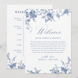 Invitación Eventos de FIN DE SEMANA de boda floral azul victo