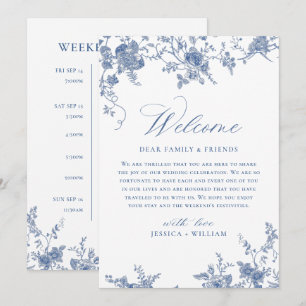 Invitación Eventos de FIN DE SEMANA de boda floral azul victo