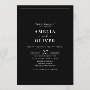 Invitación Eventos de Fin de Semana QR Boda Minimalista Negra