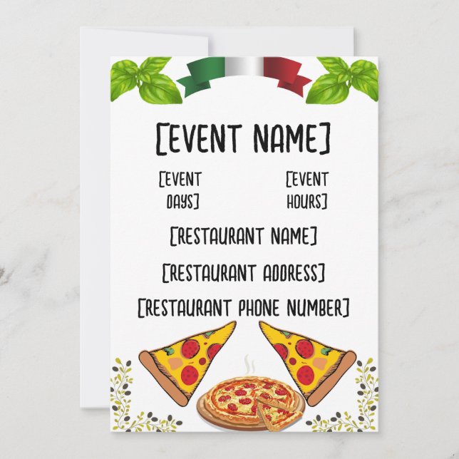 Invitación Eventos de pizzería e inauguración (Anverso)