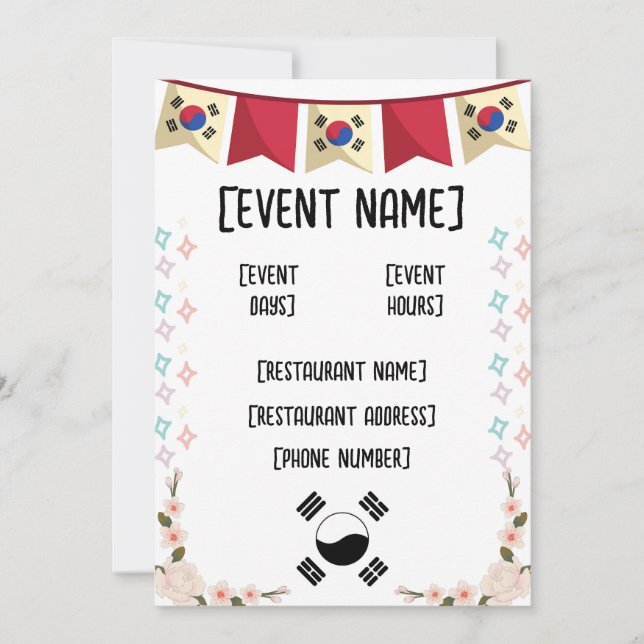 Invitación Eventos e inauguración de restaurantes coreanos (Anverso)
