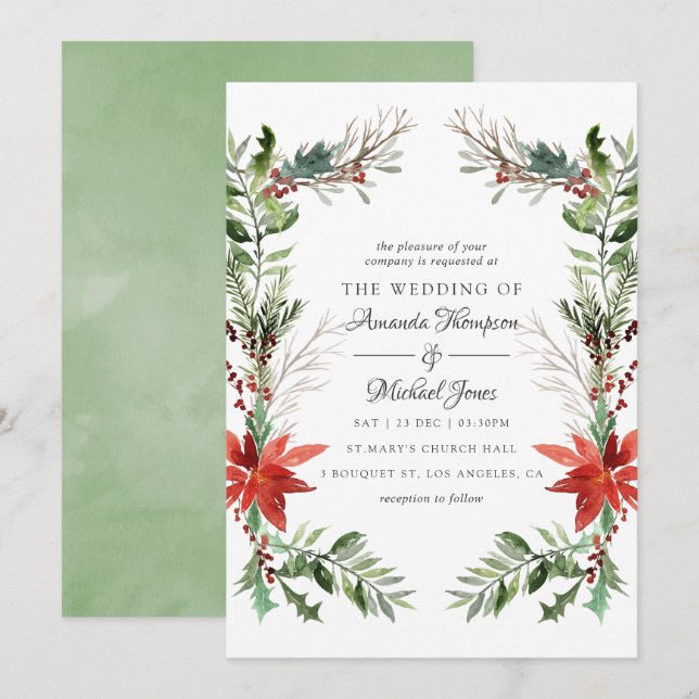 Invitación Evergreen - Boda de Navidad en el bosque de invier (Anverso / Reverso)