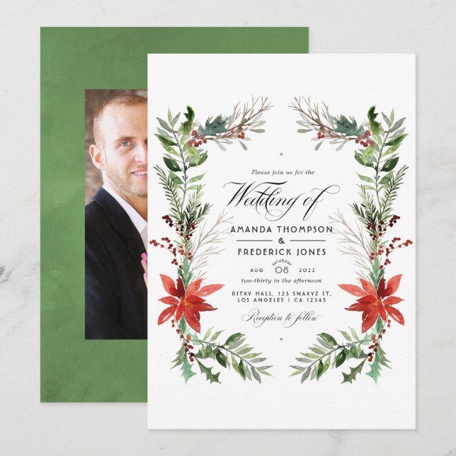 Invitación Evergreen - Boda de Navidades de Wintertide Woodla (Anverso / Reverso)