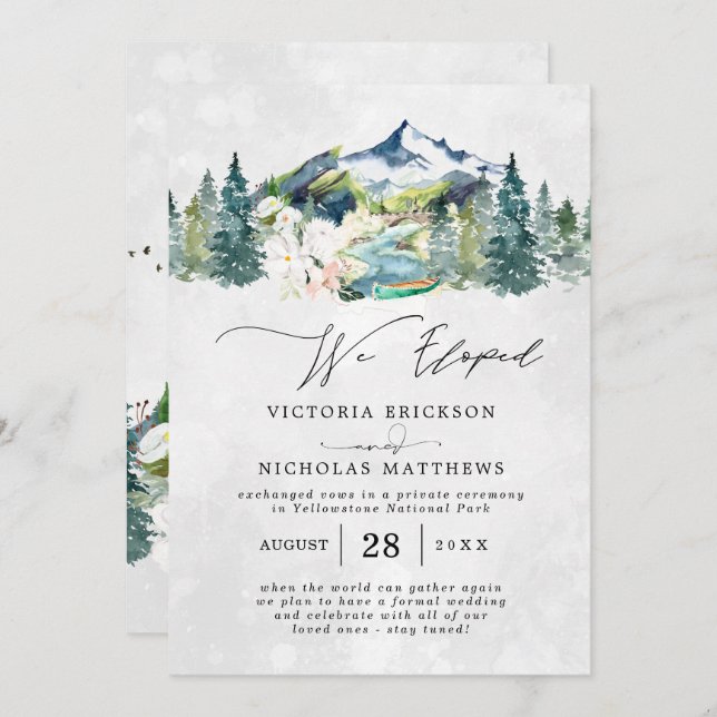 Invitación Evergreen Boda Elopement (Anverso / Reverso)