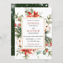 Invitación Evergreen Branches Red Poinsettia Gold Boda |