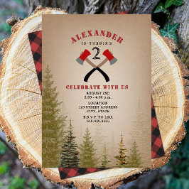 Invitación Evergreen Buffalo Plaid Ax Lumberjack Cumpleaños