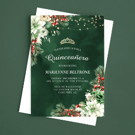 Invitación Evergreen invernal y Quinceañera Esmeralda Berries