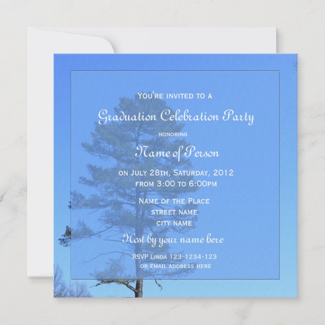 Invitación Evergreen tree photography, graduación azul (Anverso)