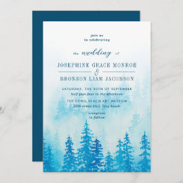 Invitación Evergreens en el bosque de niebla en el Boda azul