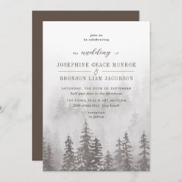 Invitación Evergreens en el bosque de niebla en el Boda gris